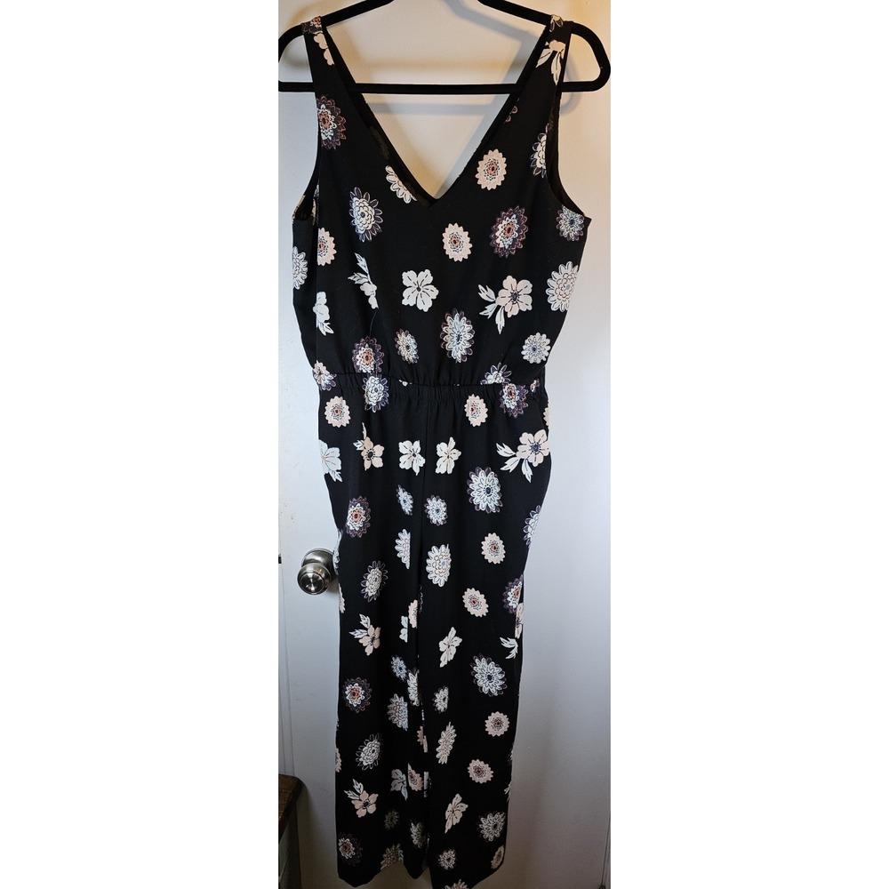Loft Jumpsuit Womens Black Floral Print Sleeveless Size Medium - Picture 8 of 9